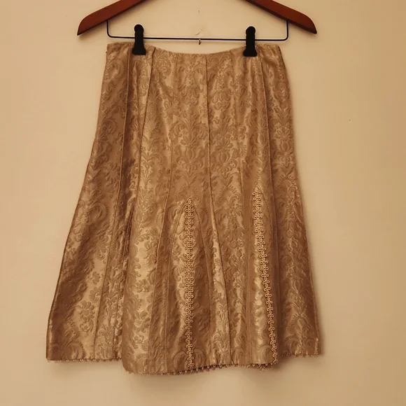 Carlisle gold damask jacquard brocade peplum blazer fit flare skirt suit - Picture 3 of 7